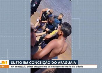 PM resgata homem que se afogava no rio em Conceição do Araguaia, no Pará