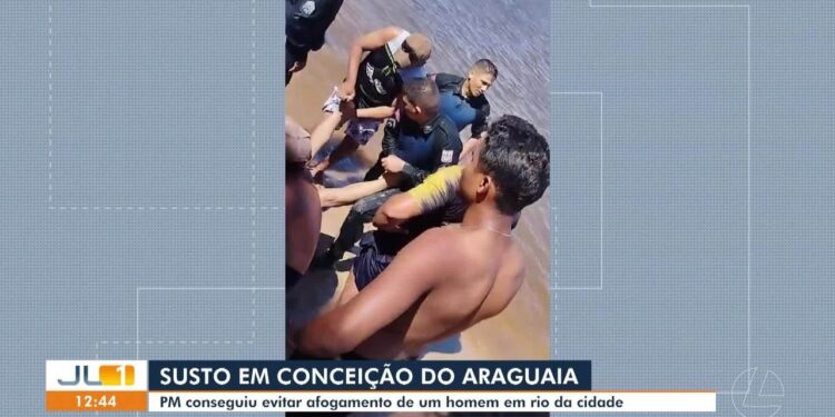 PM resgata homem que se afogava no rio em Conceição do Araguaia, no Pará